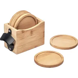 Okiyo Kanpai Bamboo Coaster & Bottle Opener Set Natural